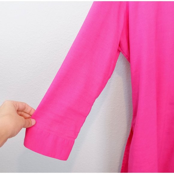 Chico's Womens Pink Linen Blend Satin Collared & Belted Long Tunic Blouse, 16/18 - Picture 5 of 13